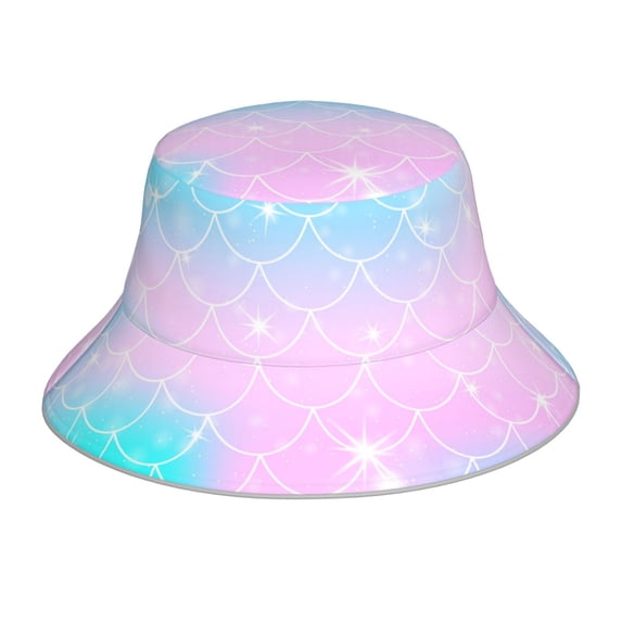 PAYOHTO Mermaid Scales Fish Squama Kawaii Bucket Hats for Women Men, Beach Summer Outdoor Fisherman Hat for Boy Girl