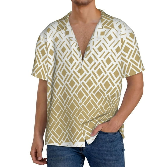 PAYOHTO Modern Textures Diamond Shapes Mens Hawaiian Casual Short-sleeved Shirt Tropical Summer Beach Button Down Shirts