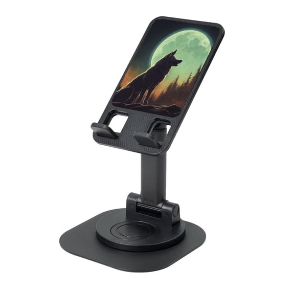 PAYOHTO Phone Stand for Desk The Wolf Under The Moon Circular Bottom Rotates Adjustable Foldable 360° Rotation Charging Port Anti Slip for Video Calls Work