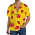 thumbnail image 1 of PAYOHTO Red Drawn Apples Yellow Background Mens Hawaiian Casual Short-sleeved Shirt Tropical Summer Beach Button Down Shirts, 1 of 7
