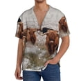 thumbnail image 1 of PAYOHTO Scottish Highland Cattle Winter Landscape Mens Hawaiian Casual Short-sleeved Shirt Tropical Summer Beach Button Down Shirts, 1 of 7