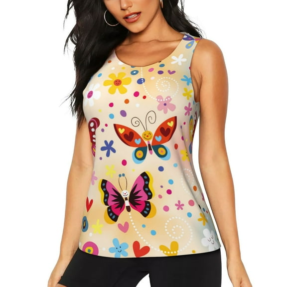 PAYOHTO Summer Tank Tops for Women Colorful Butterflies Girls Workout Sleeveless Shirts
