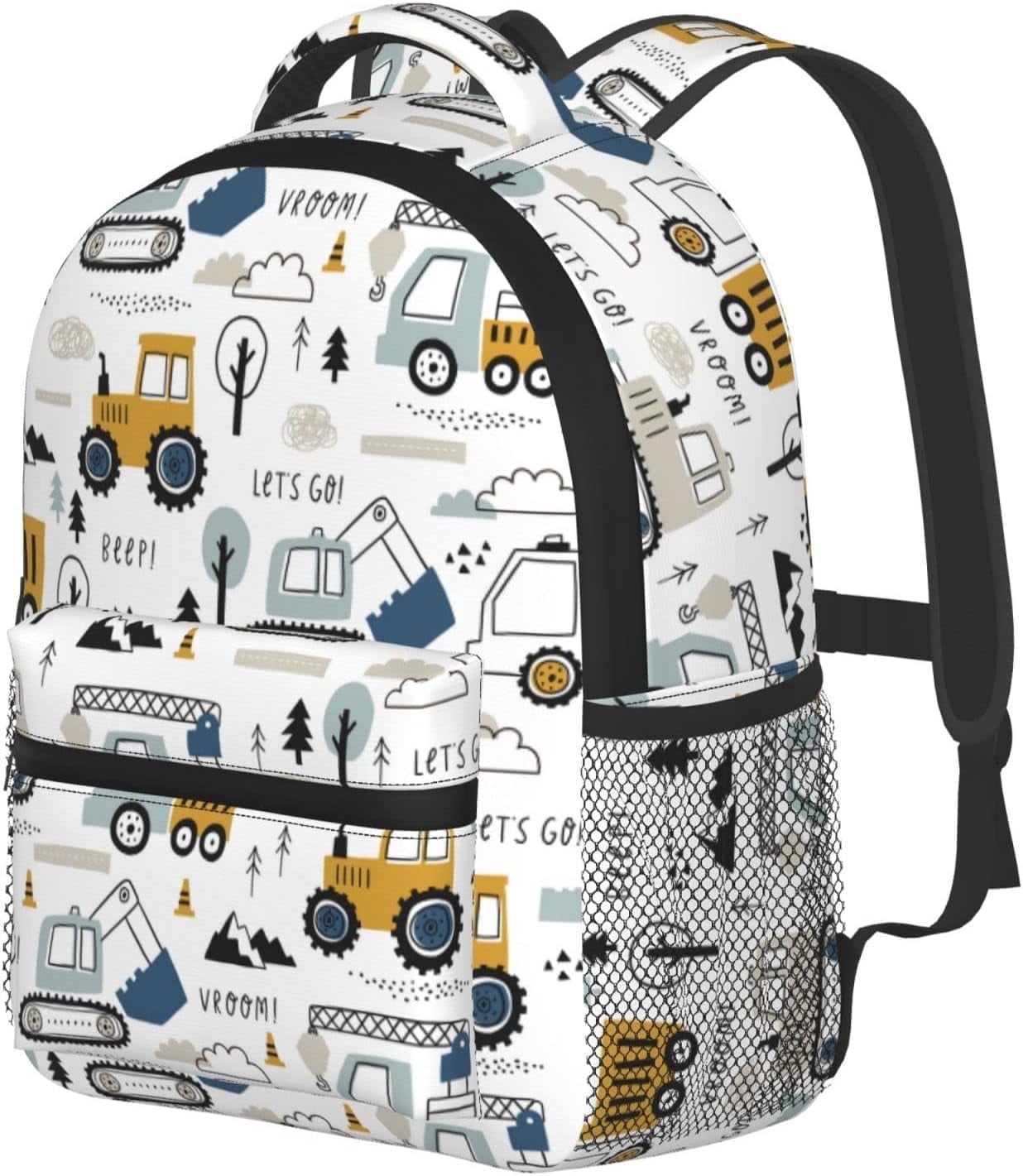 PAYOHTO Toddler Backpack for Boys Age 3-8 Kids Construction Truck Excavator Bookbag for Kindergarten Preschool Water Resistance Cute Mini Small Simple Travel Daypack (White)