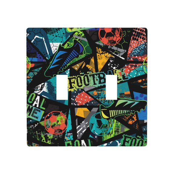 PAYOHTO Toggle Light Switch Wall Plate Boys Football Grunge Urban Pattern Double Switch Cover Standard Size 2-Gang 4.50" x 4.5" Unbreakable Polycarbonate Thermoplastic