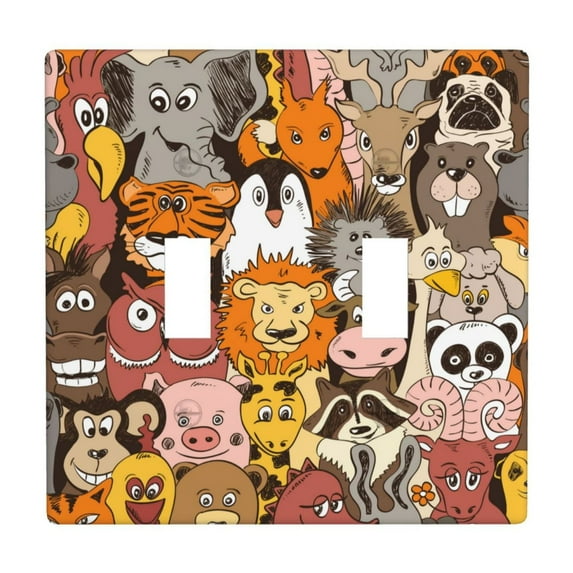 PAYOHTO Toggle Light Switch Wall Plate Colorful Psychedelic Funny Animals Double Switch Cover Standard Size 2-Gang 4.50" x 4.5" Unbreakable Polycarbonate Thermoplastic