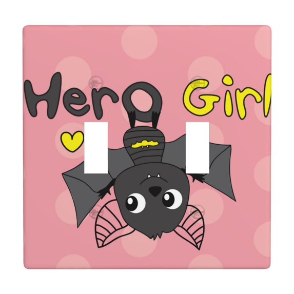 PAYOHTO Toggle Light Switch Wall Plate Cute Bat Hero Girl Double Switch Cover Standard Size 2-Gang 4.50" x 4.5" Unbreakable Polycarbonate Thermoplastic