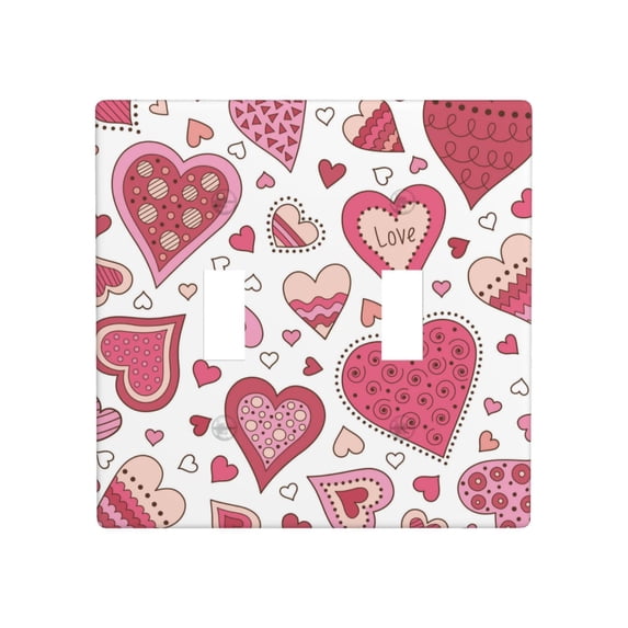 PAYOHTO Toggle Light Switch Wall Plate Cute Heart Pattern Double Switch Cover Standard Size 2-Gang 4.50" x 4.5" Unbreakable Polycarbonate Thermoplastic