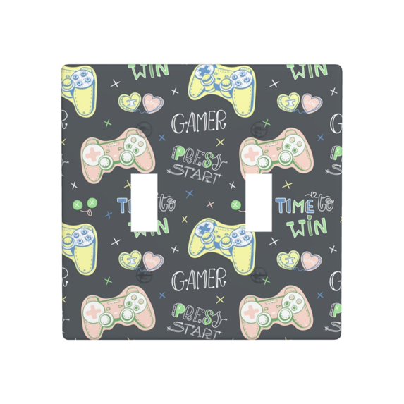 PAYOHTO Toggle Light Switch Wall Plate Cute Joystick Doodles Text Double Switch Cover Standard Size 2-Gang 4.50" x 4.5" Unbreakable Polycarbonate Thermoplastic