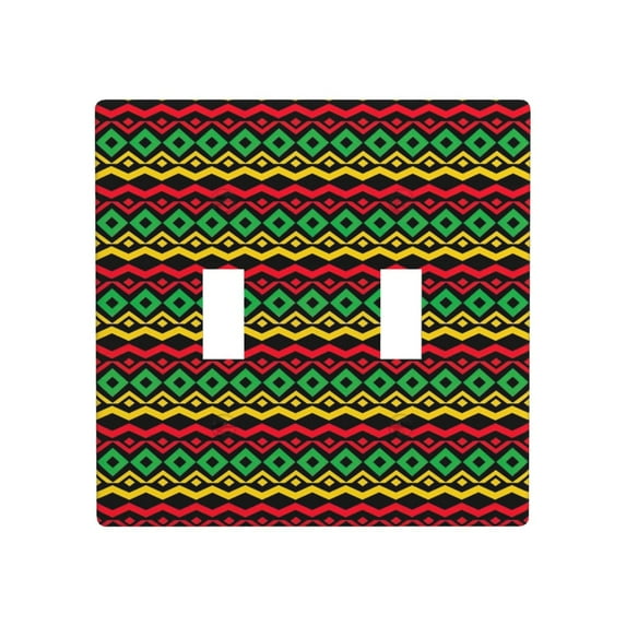 PAYOHTO Toggle Light Switch Wall Plate Ethnic Bohemian Texture Double Switch Cover Standard Size 2-Gang 4.50" x 4.5" Unbreakable Polycarbonate Thermoplastic