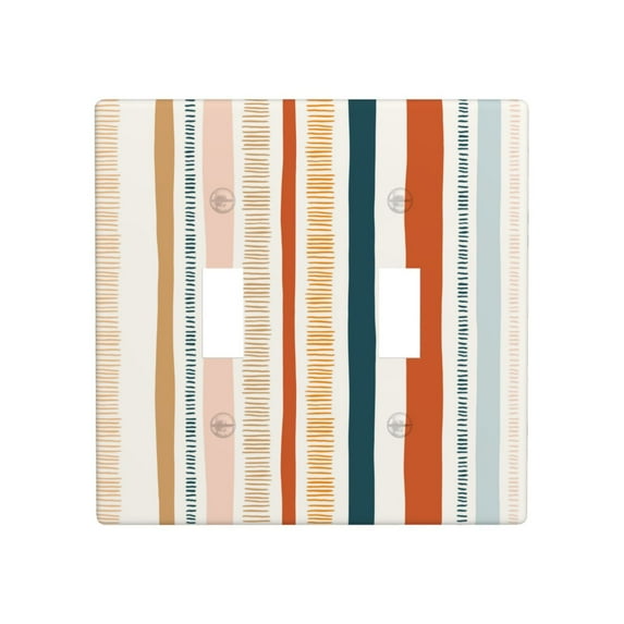 PAYOHTO Toggle Light Switch Wall Plate Ethnic Vertical Line Stripes Double Switch Cover Standard Size 2-Gang 4.50" x 4.5" Unbreakable Polycarbonate Thermoplastic