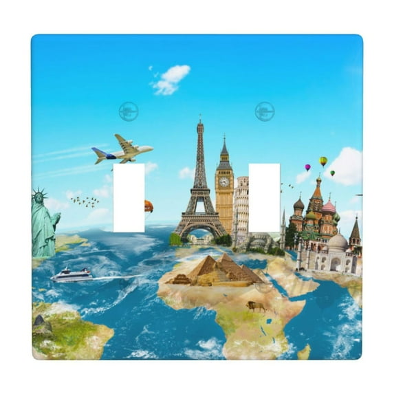 PAYOHTO Toggle Light Switch Wall Plate Famous Monuments of the World Double Switch Cover Standard Size 2-Gang 4.50" x 4.5" Unbreakable Polycarbonate Thermoplastic