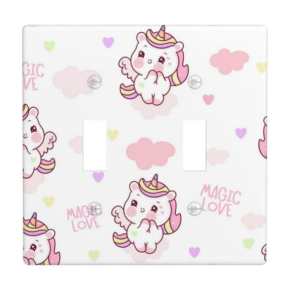 PAYOHTO Toggle Light Switch Wall Plate Pony Child Girly Doodle Double Switch Cover Standard Size 2-Gang 4.50" x 4.5" Unbreakable Polycarbonate Thermoplastic