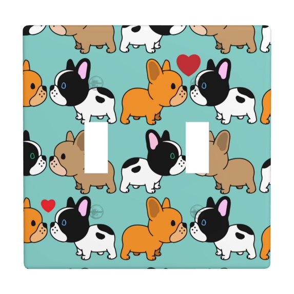 PAYOHTO Toggle Light Switch Wall Plate Sweet Cartoon Puppy Dog Double Switch Cover Standard Size 2-Gang 4.50" x 4.5" Unbreakable Polycarbonate Thermoplastic