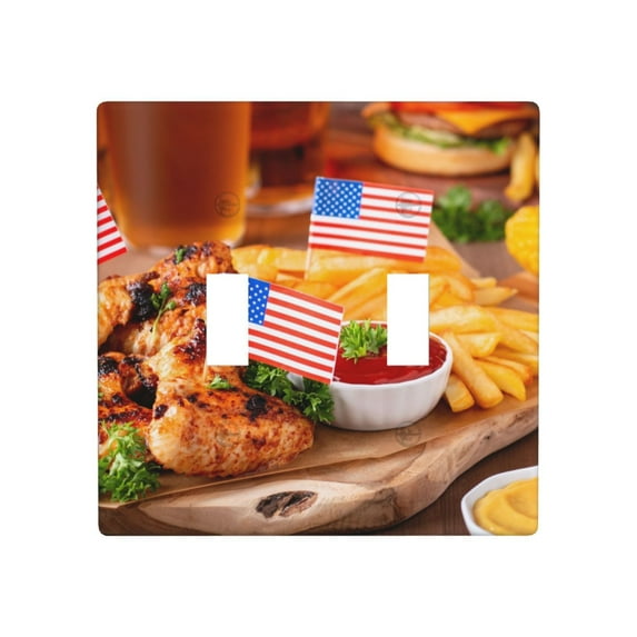 PAYOHTO Toggle Light Switch Wall Plate Table with Food for USA Day Double Switch Cover Standard Size 2-Gang 4.50" x 4.5" Unbreakable Polycarbonate Thermoplastic