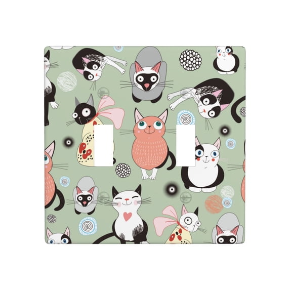 PAYOHTO Toggle Light Switch Wall Plate Texture Funny Cat Double Switch Cover Standard Size 2-Gang 4.50" x 4.5" Unbreakable Polycarbonate Thermoplastic