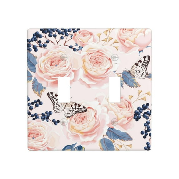 PAYOHTO Toggle Light Switch Wall Plate Vintage Flowers Butterfly Double Switch Cover Standard Size 2-Gang 4.50" x 4.5" Unbreakable Polycarbonate Thermoplastic