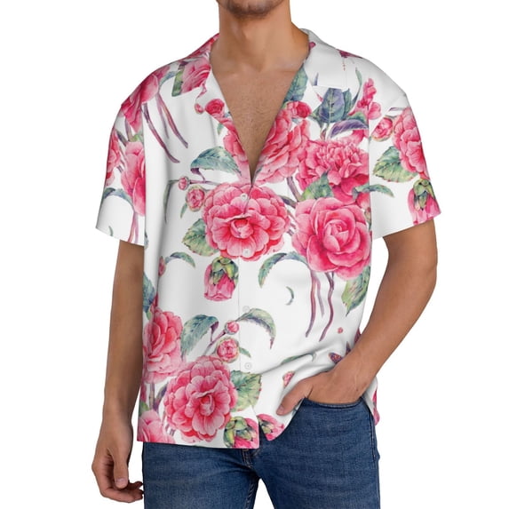 PAYOHTO Vintage Garden Natura Mens Hawaiian Casual Short-sleeved Shirt Tropical Summer Beach Button Down Shirts