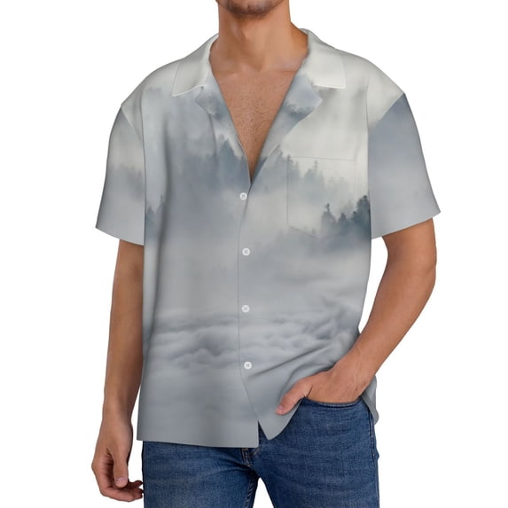 PAYOHTO Wolf in Foggy Weather Mens Hawaiian Casual Short-sleeved Shirt Tropical Summer Beach Button Down Shirts