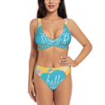thumbnail image 1 of PAYOHTO Women's Cross Front Bikini Set with High Elasticity Soft Padding Banner Design Hello Summer Bathing Suit Crop Top Swimsuit, 1 of 9