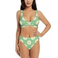 thumbnail image 1 of PAYOHTO Women's Cross Front Bikini Set with High Elasticity Soft Padding Daisy Green Bathing Suit Crop Top Swimsuit, 1 of 9