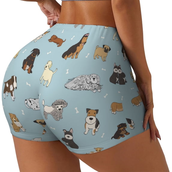 PAYOHTO Women's High Waist Butt Lifting Yoga Shorts Elastic Tight Fit Womens Exercise Shorts for Workout Running Cycling Cartoon Doodle Puppy Dog