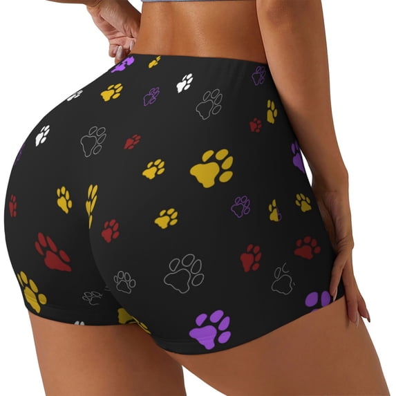 PAYOHTO Women's High Waist Butt Lifting Yoga Shorts Elastic Tight Fit Womens Exercise Shorts for Workout Running Cycling Cats Footprints Black