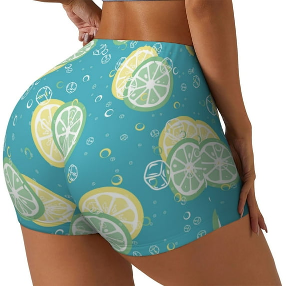 PAYOHTO Women's High Waist Butt Lifting Yoga Shorts Elastic Tight Fit Womens Exercise Shorts for Workout Running Cycling Fruit Pattern with Lemon