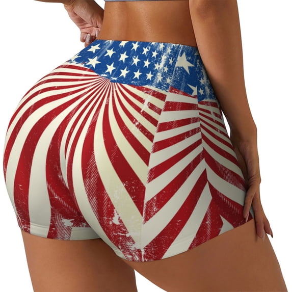 PAYOHTO Women's High Waist Butt Lifting Yoga Shorts Elastic Tight Fit Womens Exercise Shorts for Workout Running Cycling USA Framed Background