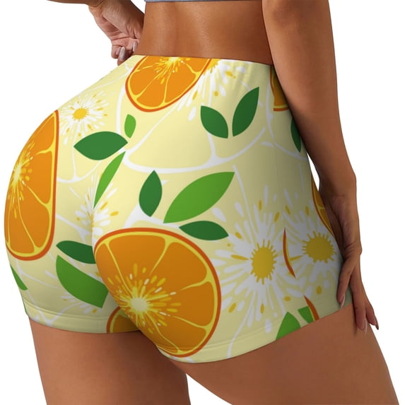 PAYOHTO Women's High Waist Butt Lifting Yoga Shorts Elastic Tight Fit Womens Exercise Shorts for Workout Running Cycling Vector Oranges Pattern