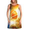 thumbnail image 1 of PAYOHTO Women's Sleeveless Dress Burning Basketball Summer Dress Casual Floral Print Round Neck A Line Beach Short Sundress​ with Pockets​, 1 of 8