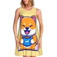 thumbnail image 1 of PAYOHTO Women's Sleeveless Dress Shiba Inu Dog Holding Hot Coffee Cup Summer Dress Casual Floral Print Round Neck A Line Beach Short Sundress​ with Pockets​, 1 of 8