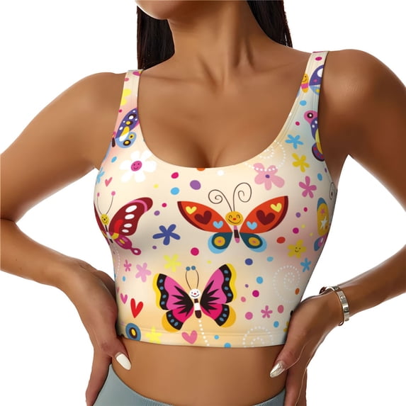 PAYOHTO Women's Sports Vest Colorful Butterflies Girls Quick-drying Breathable Lightweight Elastic Exercise Daily Wear Summer Gift