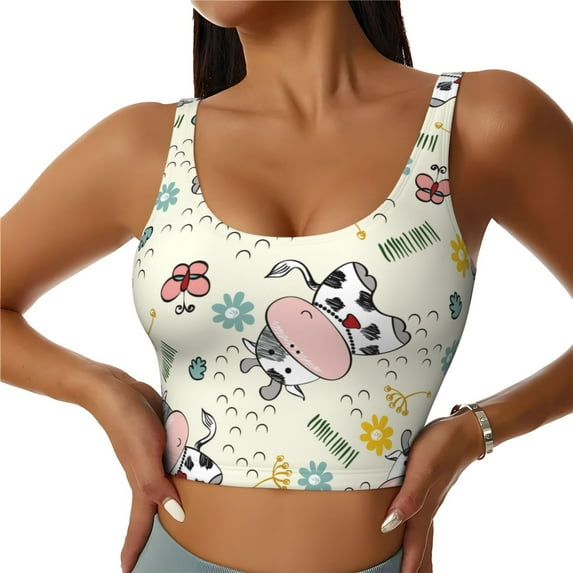 PAYOHTO Women's Sports Vest Cute Cows Kawaii Quick-drying Breathable Lightweight Elastic Exercise Daily Wear Summer Gift