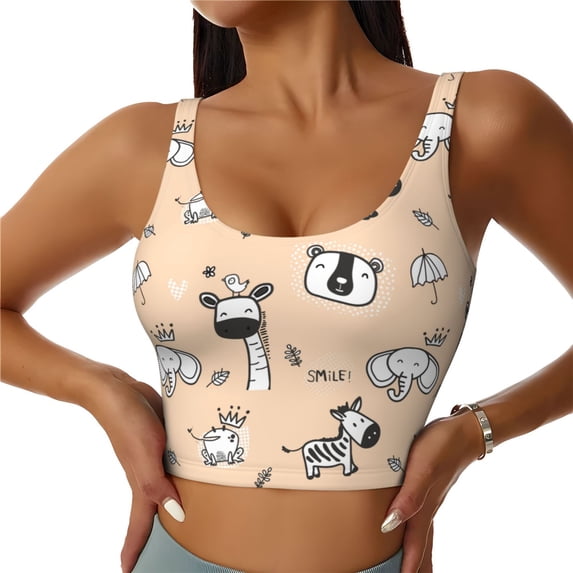 PAYOHTO Women's Sports Vest Cute Doodle Wild Animal Kids Pattern Quick-drying Breathable Lightweight Elastic Exercise Daily Wear Summer Gift