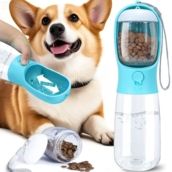 PAYUSD 19oz Dog Water Bottle with Food Container, Travel Puppy Water Bowl, Leak Proof Portable Pet Dispenser, Dog Stuff Accessories Items, Pet Essentials Necessities for Dogs Cat Walking and Hiking