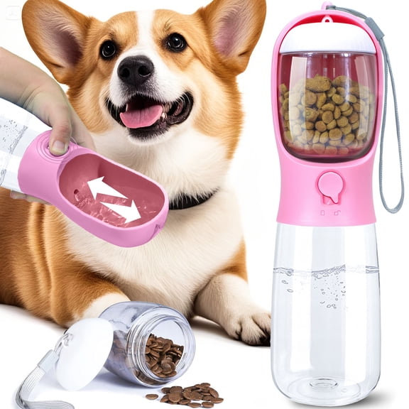 PAYUSD 19oz Dog Water Bottle with Food Container, Travel Puppy Water Bowl, Leak Proof Portable Pet Dispenser, Dog Stuff Accessories Items, Pet Essentials Necessities for Dogs Cat Walking and Hiking