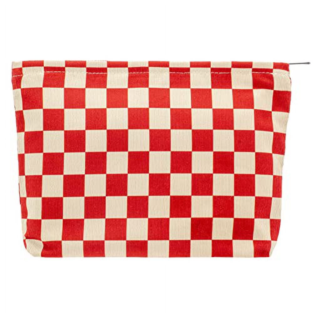  LOLDREAM Portable Checkered Makeup Bags,Large Capacity Travel  Cosmetic Bag,Large Open Lay Flat Makeup Bag Organizer,PU Leather Waterproof  Toiletry Bag : Beauty & Personal Care
