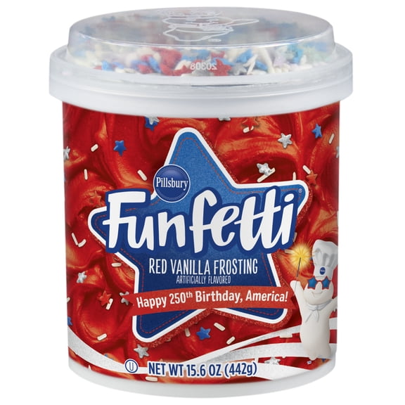 Pillsbury Funfetti Stars & Stripes Red Vanilla Frosting with Kosher Certification, 15.6 oz Tub