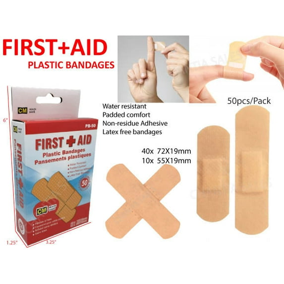 PB-50 - BANDAGES PLASTIC ASSORTED 50PK