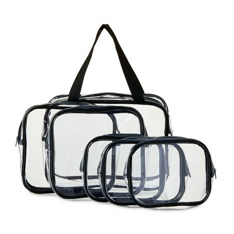 custom travel bag makeup cosmetic bag pvc manufacturers 6-Piece PVC Cosmetic Bags, Clear and Black, by Walmart