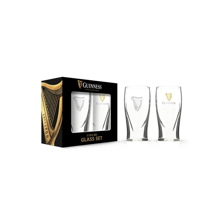 Guinness Set of 2 Embossed 20oz Pint Glasses in Gift Packaging