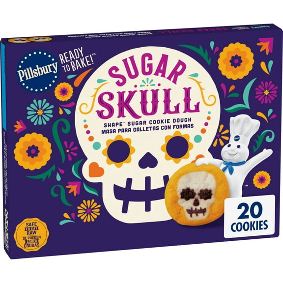 Pillsbury Ready to Bake! Skull Shape Sugar Cookie Dough, 20 Pre-Cut Cookies, 9.1 oz