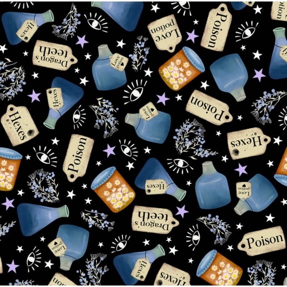 PB Textiles Halloween Practical Magic Potion Toss Midnight 100% Cotton Fabric Price per Yard