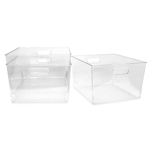 Isaac Jacobs Clear Bin Organizers with Handles, Extra-Large, 3-Pack – Stackable Plastic Storage Bins for Kitchen, Pantry, Fridge, and Home Organization