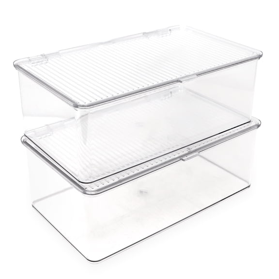 Isaac Jacobs Clear Hinged Storage Container Set, 2-Pack – Medium Closet & Shelf Organizer Boxes for Home, Bedroom, and Storage Organization