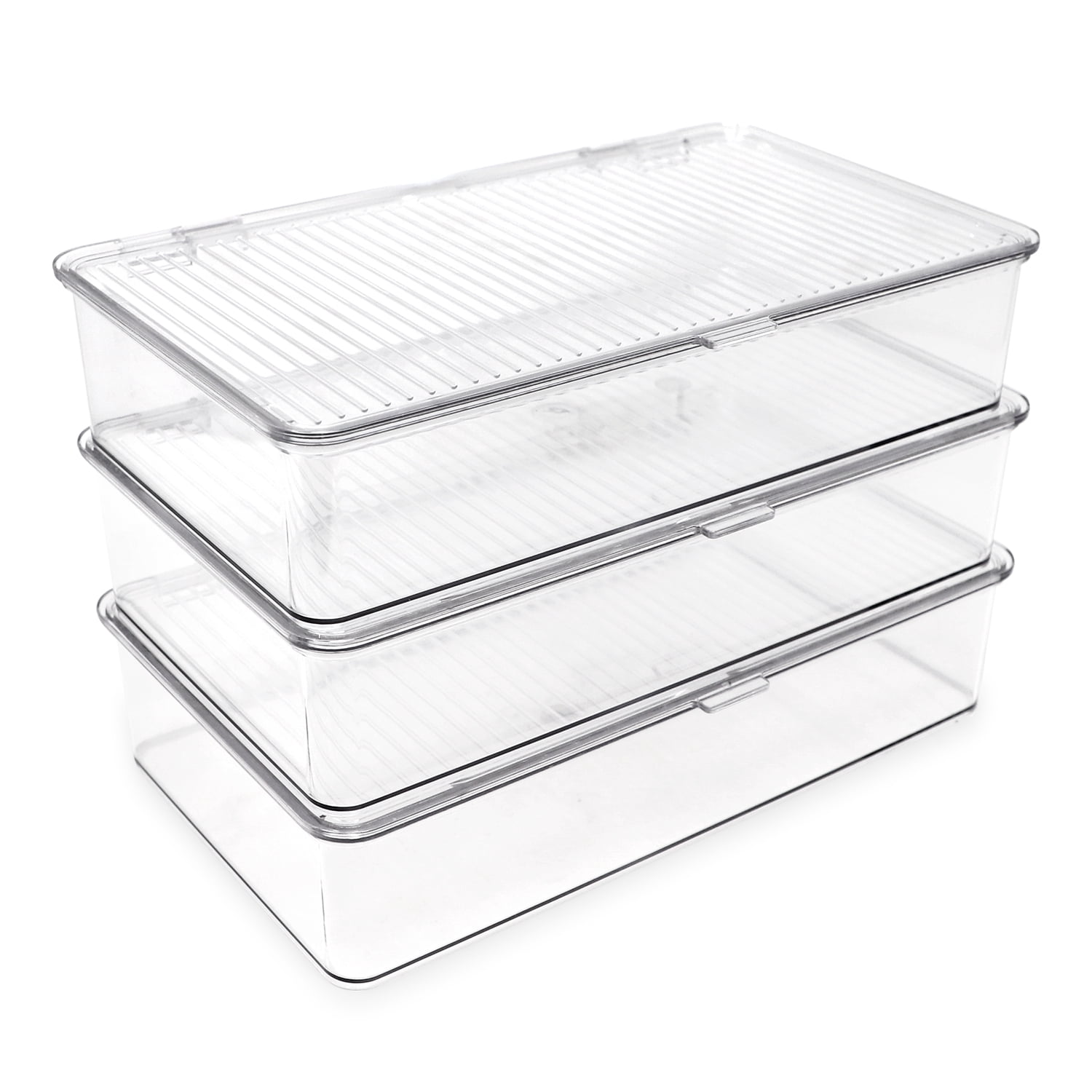 Isaac Jacobs Clear Hinged Small Storage Container Set, 3-Pack for Home Organization