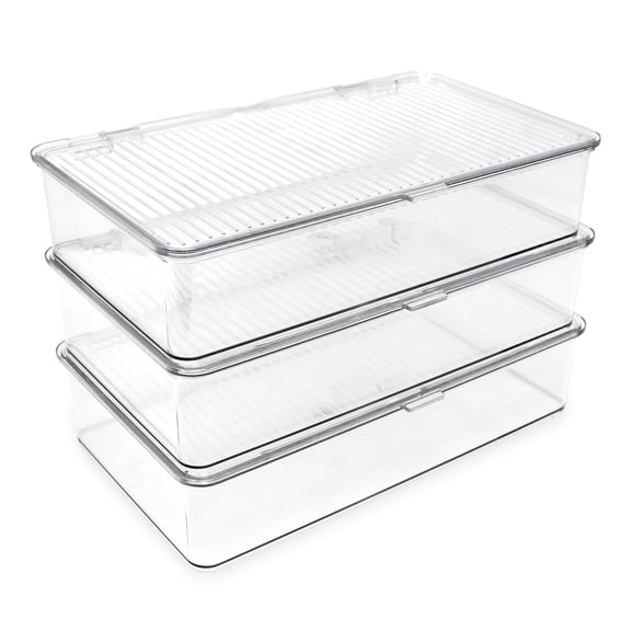 Isaac Jacobs Clear Hinged Small Storage Container Set, 3-Pack for Home Organization
