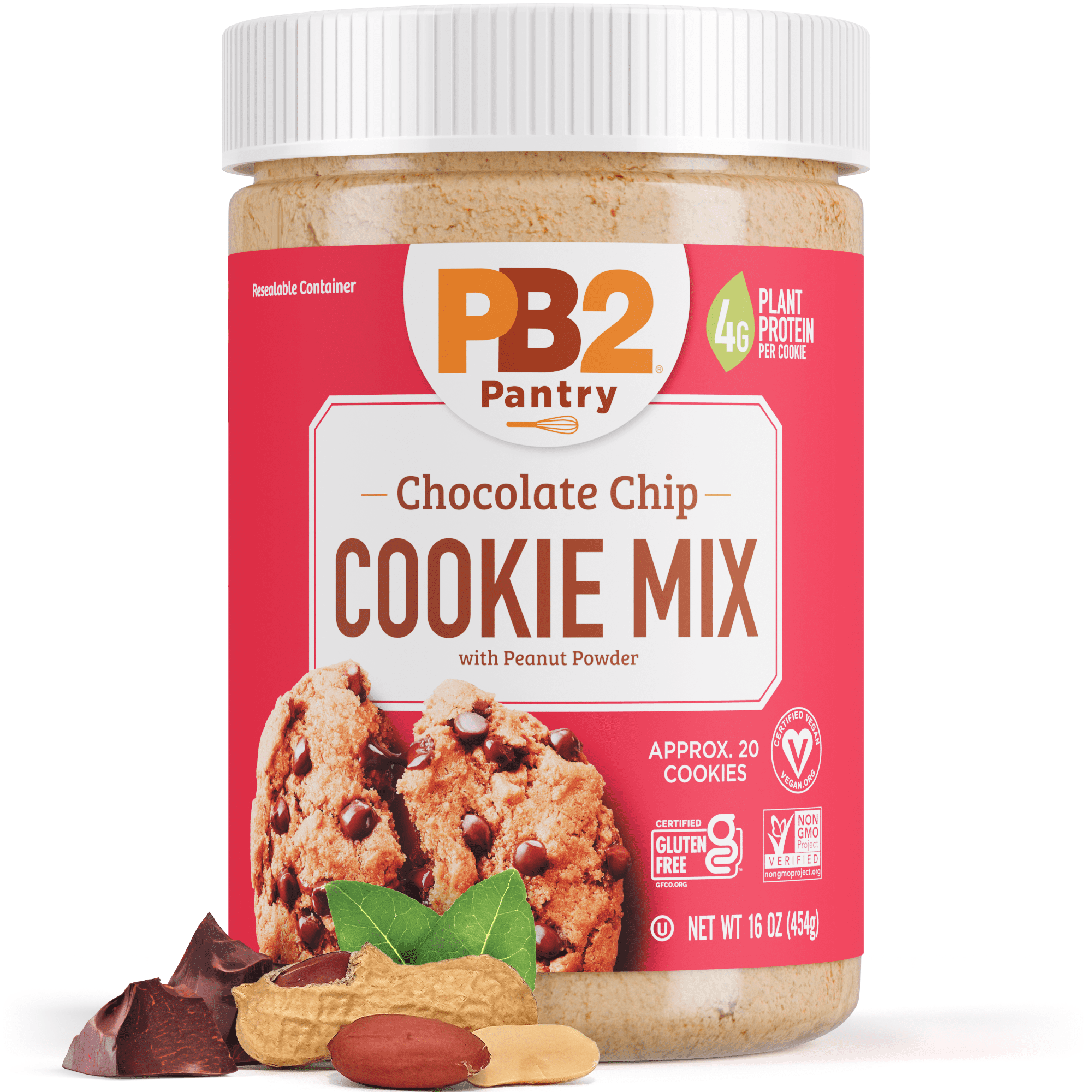 PB2 Pantry Chocolate Chip Cookie Mix - 16 oz Jar | Certified Vegan, Gluten Free, Non-GMO, 4g Plant Protein Per Cookie