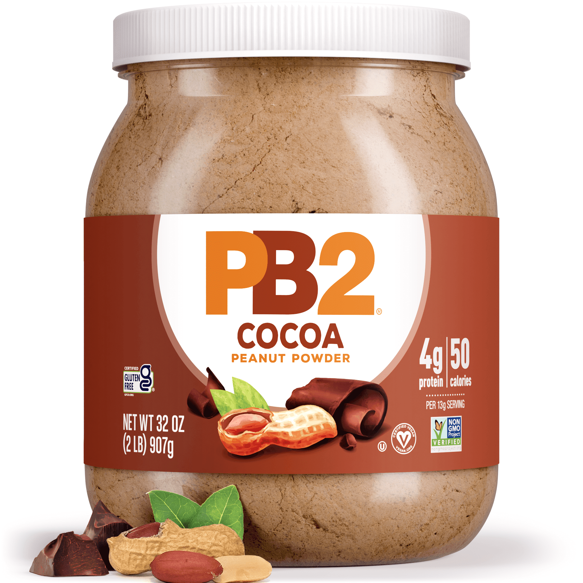 PB2 Powdered Chocolate Peanut Butter with Cocoa - 4g of Protein, 90% Less Fat, Certified Gluten Free, Only 50 Calories per Serving for Shakes, Smoothies, Low-Carb, Keto Diets