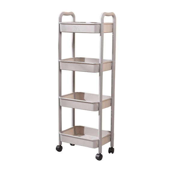 PBAZIH 4-Tier Kitchen Storage Cart with Armrests, Versatile Plastic Storage Rack for Bathroom, Living Room, and Kitchen, Easy to Move with Casters, Sturdy and Easy to Clean